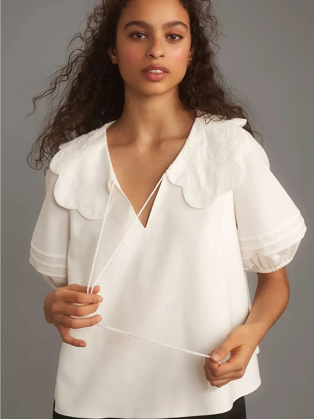 Anthropologie Mare Mare Puff-Sleeve Collared Linen Blouse